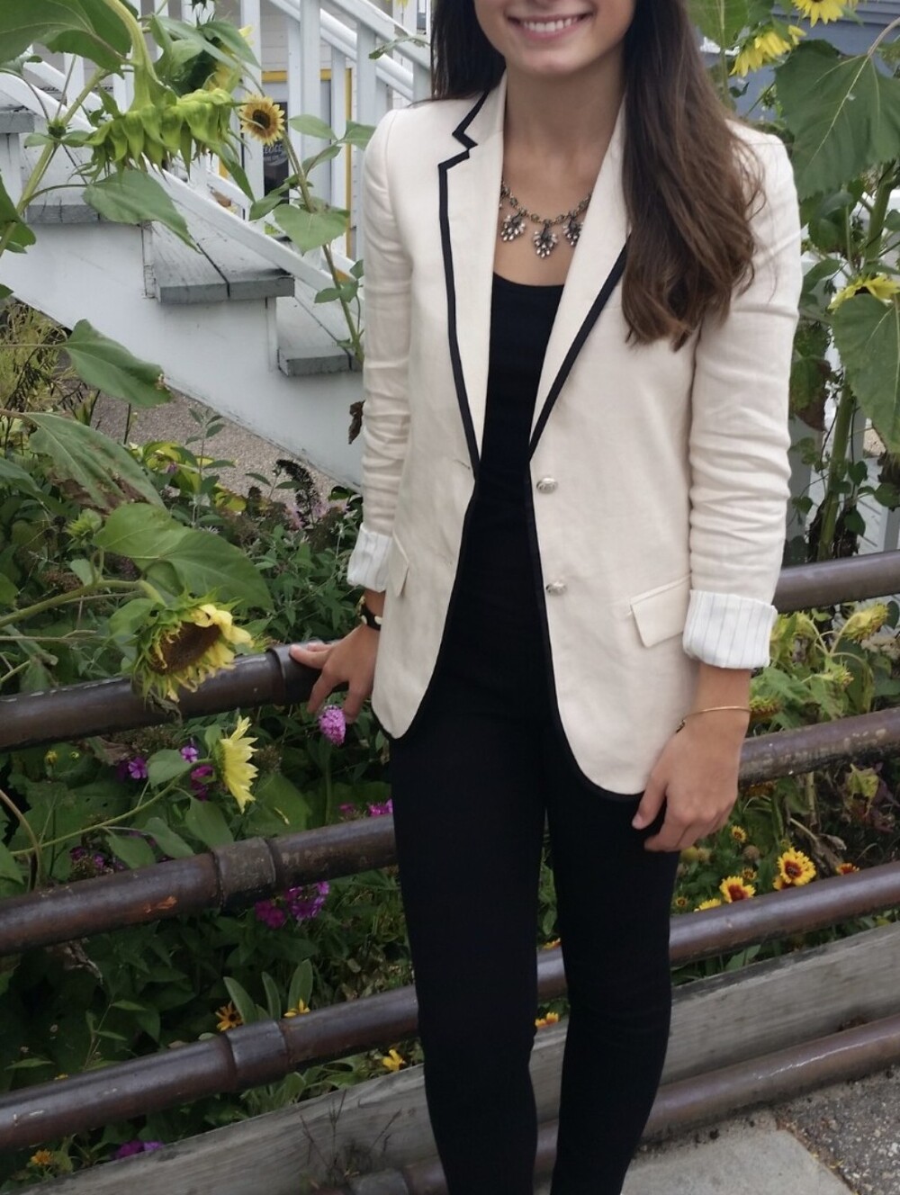J. Crew Linen Blazer with Black Tipped Trim